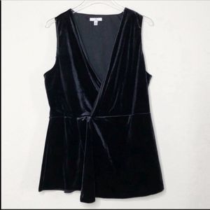 Halston Heritage Black Velvet Sleeveless Wrap Top